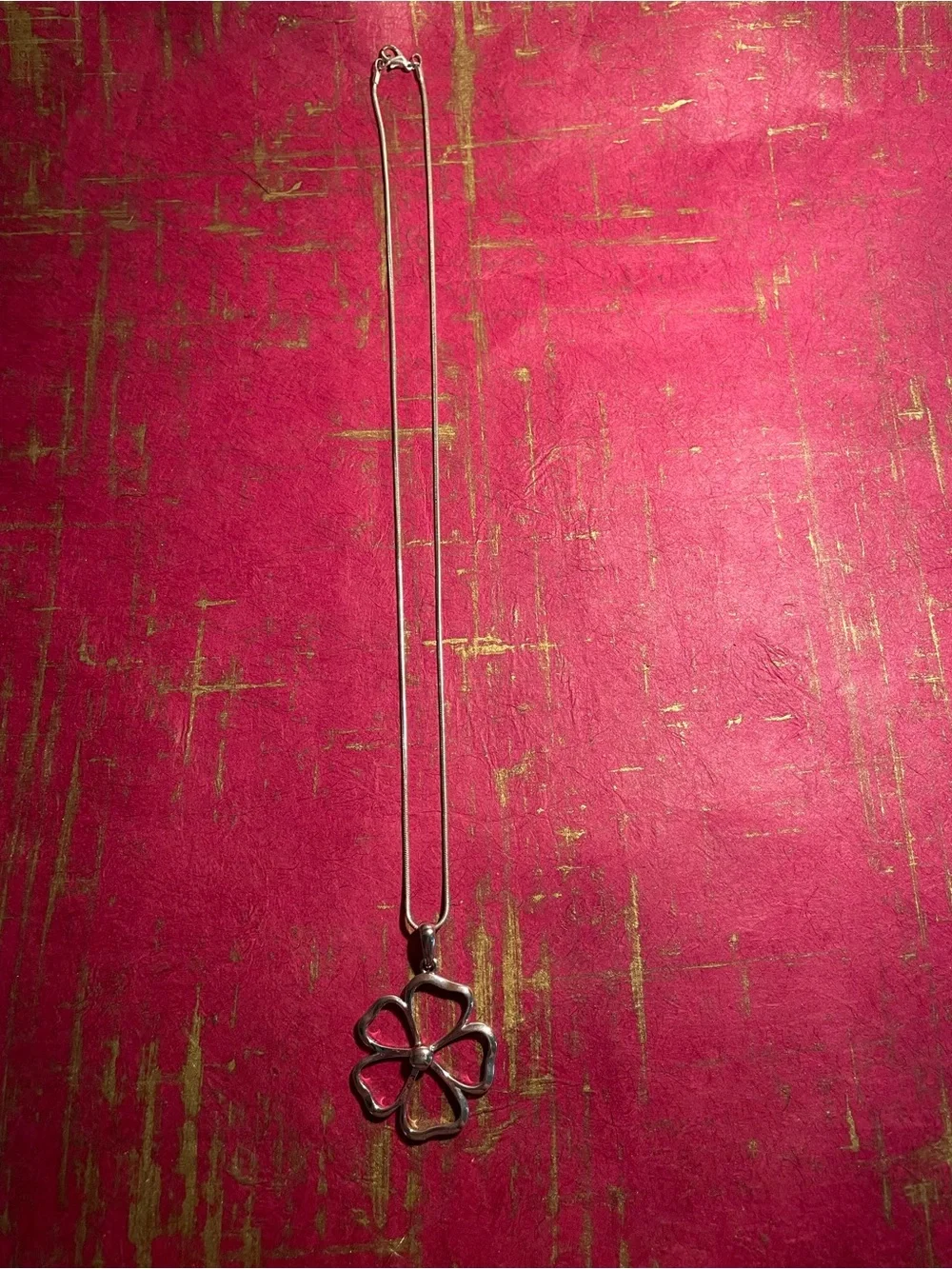 Silver Floral Pendant Necklace With Long Silver Chain